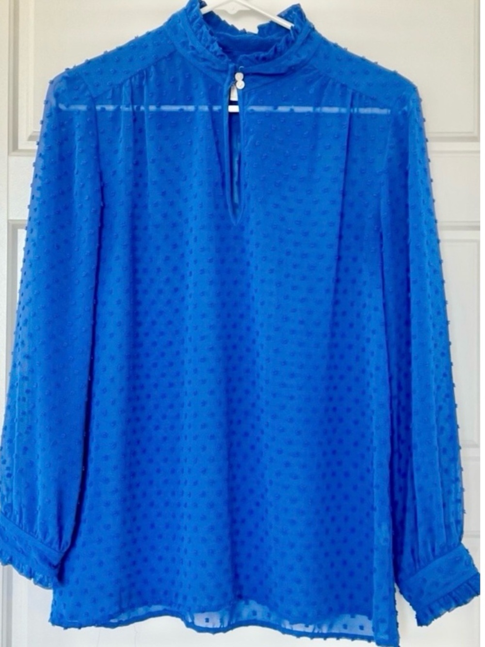 J. Crew Blue Swiss Dot Popover Blouse Size 6